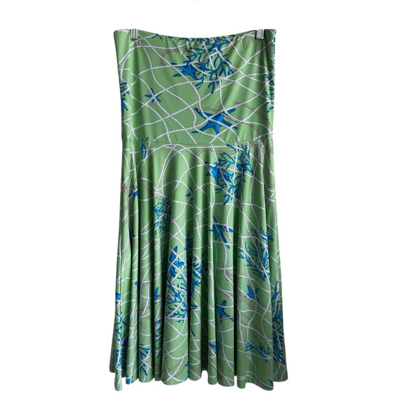 JMcLaughlin Strapless Maxi Dress Nautical Rope Starfish Print Green Blue‎ L - Picture 4 of 7